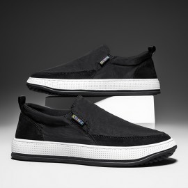 Men's Slip-On Loafers - Lightweight PU Casual Shoes with Breathable Fabric Lining, Minimalist Round Toe Design for All-Season Comfort - Indoor/Outdoor & Streetwear Essentials, Comfy Shoes, Indoor Footwear, Versatile Footwear, Flexible Footwear