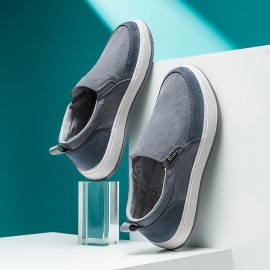 Men's Slip-On Loafers - Lightweight PU Casual Shoes with Breathable Fabric Lining, Minimalist Round Toe Design for All-Season Comfort - Indoor/Outdoor & Streetwear Essentials, Comfy Shoes, Indoor Footwear, Versatile Footwear, Flexible Footwear