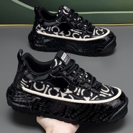 Men's Fashion Sneakers Spring New Thick Sole Casual Sports Shoes, Comfortable Soft Sole, Lace-Up Closure, Solid Color