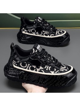 Men's Fashion Sneakers Spring New Thick Sole Casual Sports Shoes, Comfortable Soft Sole, Lace-Up Closure, Solid Color