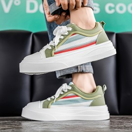 Men'S Breathable Mesh Sneakers - Lightweight Low-Top Casual Shoes with Non-Slip Rubber Sole, White & Green Accents, Lace-Up Design for All-Season Comfort, Perfect for Streetwear & Casual Attire, Allseason Footwear, Modern Sneakers, Fabric Upper Shoes, Men'S Sneaker, Urban Men'S Sneaker, Light Men'S White Sneakers With Stripe, Fashionable Sneakers For Men, Sneaker Brown With Green Stripe, Light Green Running Sneakers, Men Shoe