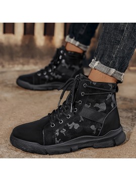 Men's Casual Skate Shoes - Retro Camouflage Print Mid-Top Sneakers with Lace-Up Closure, Breathable Fabric Upper & PVC Sole for All-Season Versatile Wear (Spring Summer Fall), Outdoor Footwear, Durable Footwear Construction