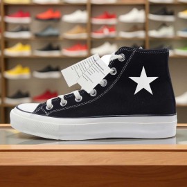 1pc Men's & Women's High-Top Sneakers - Black/White/Star Print (Five-Pointed Star Design) - Lace-Up Round Toe, Breathable Fabric Upper, Cushioned Rubber Sole - All-Season Casual, Gym, Everyday Sneakers - Minimalist Streetwear - Compatible with Men's & Women's (Unisex Fit) - Ideal for Running, Workouts, Formal Events - Versatile Casual Attire - Easy-Clean Design - Available in Black/White/Color Accent Options