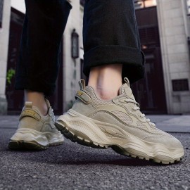 Men'S Breathable Mesh Chunky Sneakers - Stylish Slip-On Sneakers with Thick Rubber Sole, Black, Comfortable for All-Day Wear, Perfect for Outdoor Activities