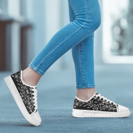 Customizable Black & White Musical Note Canvas Sneakers – Lightweight, Breathable Walking Shoes with Personalized Name Option – Perfect Gift for Music Teachers, Graduates, and Music Lovers, Teacher Appreciation Gift | Artistic Footwear | EVA Cushioned Sole, Fashion Sneakers