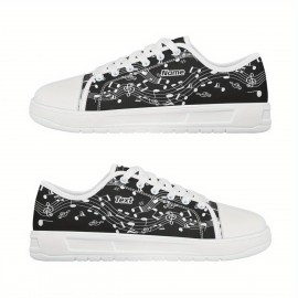 Customizable Black & White Musical Note Canvas Sneakers – Lightweight, Breathable Walking Shoes with Personalized Name Option – Perfect Gift for Music Teachers, Graduates, and Music Lovers, Teacher Appreciation Gift | Artistic Footwear | EVA Cushioned Sole, Fashion Sneakers