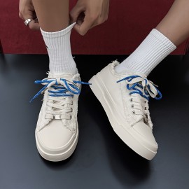 Men's Low-Top Canvas Skate Shoes - Black & White with Yellow Laces, Breathable Fabric Lining & Durable Rubber Sole, Lace-Up Round Toe Casual Sneakers for Streetwear, Sports, Daily Wear - All-Season Comfort