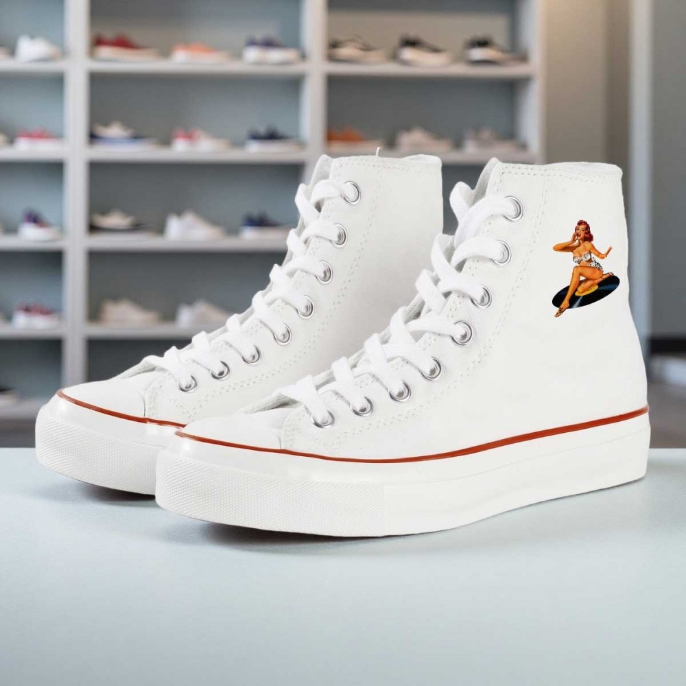 1pc Rockabilly Goddess Print High-Top Sneakers - Retro 50s Pin-Up Design, Non-Slip Rubber Sole & EVA Cushioning, Lace-Up Unisex Casual Shoes for Skateboarding, Outdoor, Gym & Casual Attire - All-Season Comfort (Black)