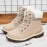 Women's Winter Boots with Collar & Thick PU Sole - Round Toe Snow Boots for Ice, Snow & Slush, Beige/Tan Lacing-Up Ankle Boots, Warm Round-Toe Traction Tires (No Calf Restriction) - Cold Weather Footwear