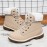 Women's Winter Boots with Collar & Thick PU Sole - Round Toe Snow Boots for Ice, Snow & Slush, Beige/Tan Lacing-Up Ankle Boots, Warm Round-Toe Traction Tires (No Calf Restriction) - Cold Weather Footwear