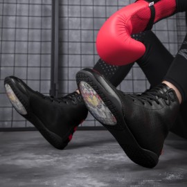 Men's Boxing & Wrestling Shoes - Lightweight Cushioned Sole, Breathable PU/Fabric Upper, Lace-Up Closure - Gym, Training, Streetwear - All-Season Athletic Footwear - Compatible with Gym, Combat Sports, Casual Attire - Durable Construction, Boxing Shoes, Combat Sports Gear, Sporty Shoe Design, Flexible Interior Lining