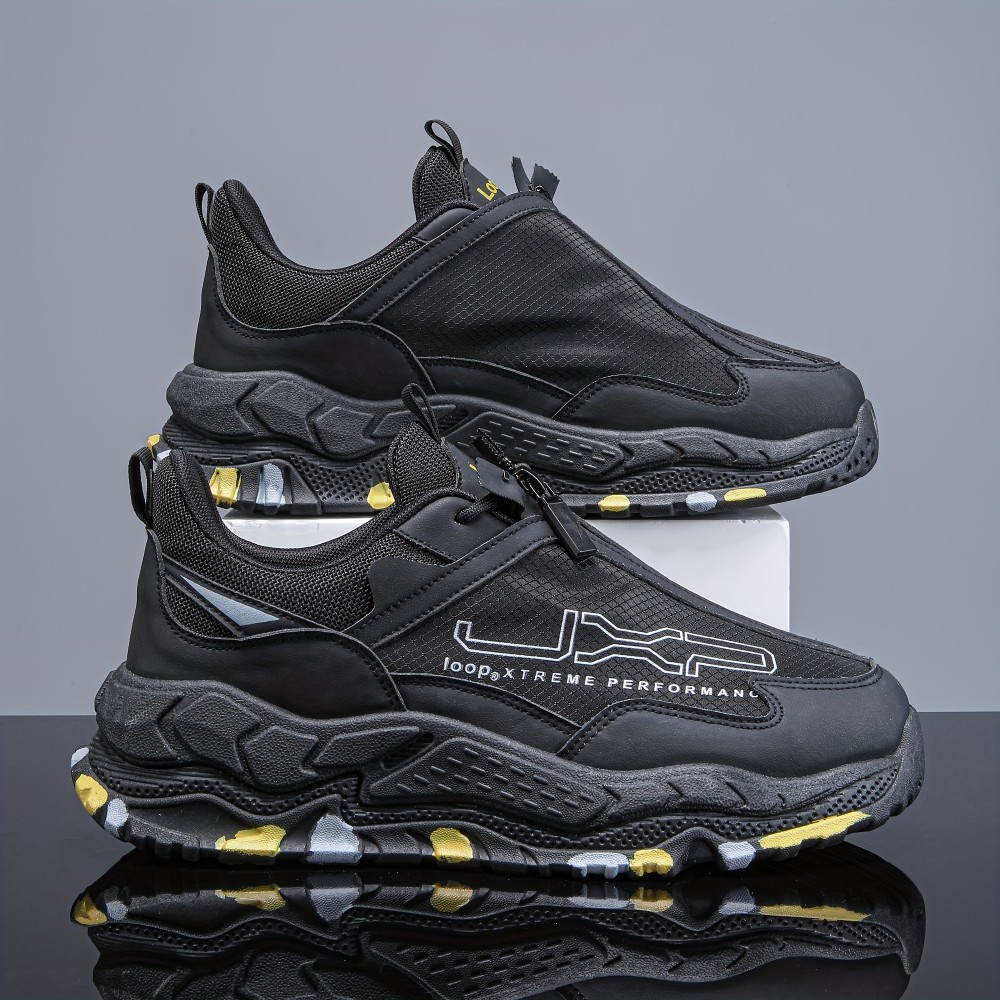 [Men's Sneakers] Lightweight Men's Black and Yellow Sneakers - Casual Lace-Up Athletic Shoes | 