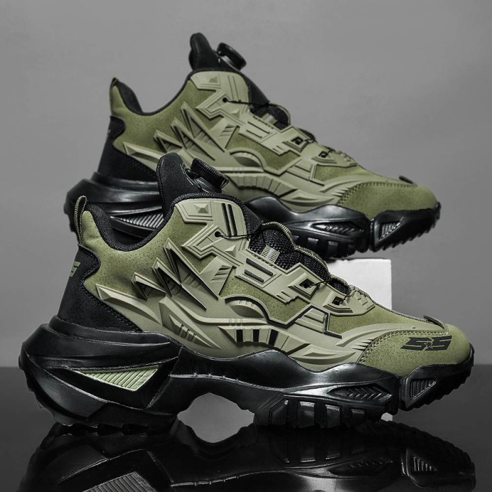 Men's Road Running Shoes - Olive Green & Black Accent Gym, Hiking, Everyday Shoes - Cushioned EVA Sole, Non-Slip Traction - All-Season Athletic Footwear - Breathable Fabric Lining - Durable PU Upper - Lightweight Stability Sneakers for Men, Outdoor Activities, Midtop Design, Secure Fit, Performance Trainers, Active Lifestyle