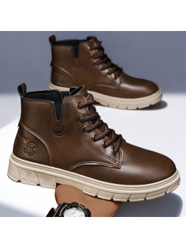 Men'S Lightweight Hiking Boots - All-Season Outdoor Trekking Shoes with Lace-Up Closure, Non-Slip PVC Outsole - Brown/Black - for Camping, Urban, Men Winter Boot, Men Winter Boot For Men, Men Shoe, Hiking Shoe For Men