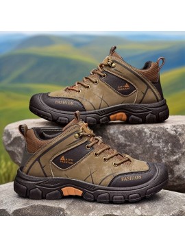Men's All-Season Low-Top Hiking Boots - Heavy-Duty  & Rugged Sole, All-Terrain Traction for Outdoor Trekking, Camping, Work & Casual Wear - Durable All-Weather Ankle Shoes (Solid Color)