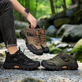 Men's All-Season Low-Top Hiking Boots - Heavy-Duty  & Rugged Sole, All-Terrain Traction for Outdoor Trekking, Camping, Work & Casual Wear - Durable All-Weather Ankle Shoes (Solid Color)