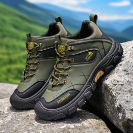 Men's All-Season Low-Top Hiking Boots - Heavy-Duty  & Rugged Sole, All-Terrain Traction for Outdoor Trekking, Camping, Work & Casual Wear - Durable All-Weather Ankle Shoes (Solid Color)