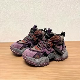 Men's Retro Color Block Running Shoes - Breathable, Non-Slip Athletic Sneakers with Rugged Tread for Hiking, Casual & Outdoor Wear - Purple, Gray & Brown Design, Versatile Running Shoes | Street Style Shoes | Robust PVC Sole