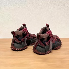 Men's Retro Color Block Running Shoes - Breathable, Non-Slip Athletic Sneakers with Rugged Tread for Hiking, Casual & Outdoor Wear - Purple, Gray & Brown Design, Versatile Running Shoes | Street Style Shoes | Robust PVC Sole