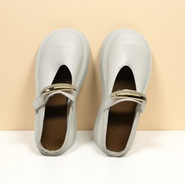 Women'S French-Inspired Slip-On Mary Jane Shoes with Metallic Buckle - Soft Synthetic Cover, Round Toe & Cushioned Insole, All-Season Casual Comfort for Casual Attire, Ladies Shoes