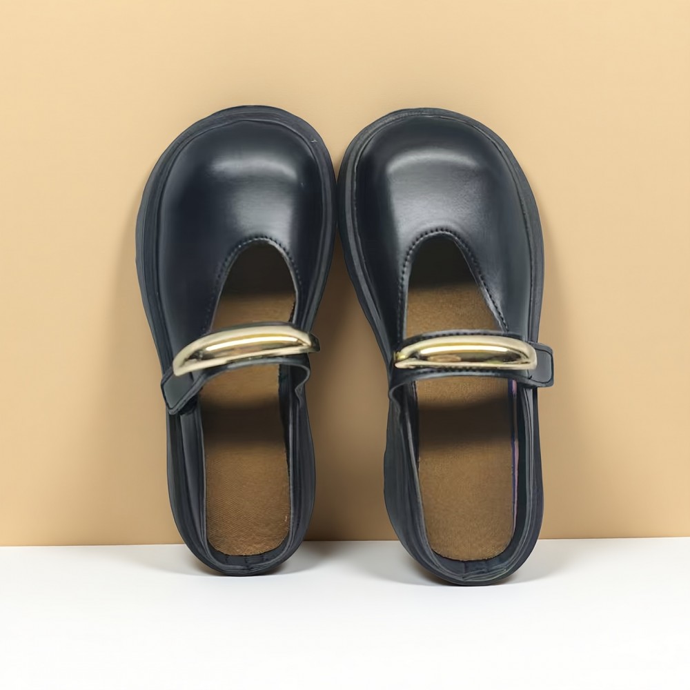 Women'S French-Inspired Slip-On Mary Jane Shoes with Metallic Buckle - Soft Synthetic Cover, Round Toe & Cushioned Insole, All-Season Casual Comfort for Casual Attire, Ladies Shoes