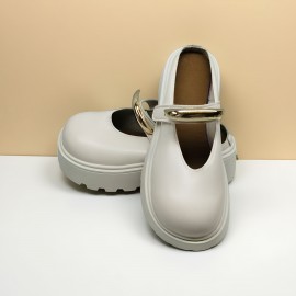 Women'S French-Inspired Slip-On Mary Jane Shoes with Metallic Buckle - Soft Synthetic Cover, Round Toe & Cushioned Insole, All-Season Casual Comfort for Casual Attire, Ladies Shoes