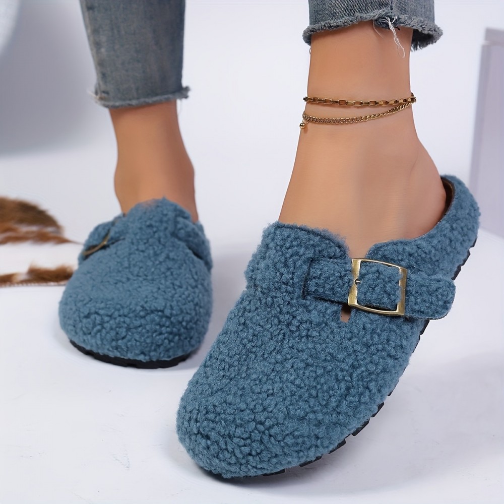 Women'S Cozy Fleece Slippers with Adjustable Thick Sole - Soft, Warm, and Comfortable for Indoor Use, Green, Minimalist Design, Rubber Sole, Hand Washable, Winter Footwear | Minimalist Slippers | Rubber Sole Slippers