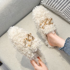 Women'S Plush Fleece Slippers - Soft Microfiber, Round Toe with Golden Chain Detail, Comfortable Lining & Non-Slip Rubber Sole, Cozy Indoor House Shoes for Home & Casual Wear, Cute & Convenient Design, Indoor Slippers | Plush Slippers | Soft Fabric Upper, Slippers for Indoor Use, Furry Paw Animal Slipper, Furry Paw Slipper, Slipper For Woman/women, Micro Slipper For Lady, Sandal For Woman With Chain Application, Home Slippers For Women