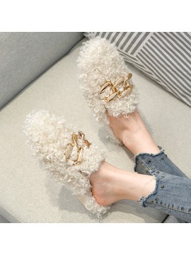 Women'S Plush Fleece Slippers - Soft Microfiber, Round Toe with Golden Chain Detail, Comfortable Lining & Non-Slip Rubber Sole, Cozy Indoor House Shoes for Home & Casual Wear, Cute & Convenient Design, Indoor Slippers | Plush Slippers | Soft Fabric Upper, Slippers for Indoor Use, Furry Paw Animal Slipper, Furry Paw Slipper, Slipper For Woman/women, Micro Slipper For Lady, Sandal For Woman With Chain Application, Home Slippers For Women