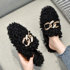 Women'S Plush Fleece Slippers - Soft Microfiber, Round Toe with Golden Chain Detail, Comfortable Lining & Non-Slip Rubber Sole, Cozy Indoor House Shoes for Home & Casual Wear, Cute & Convenient Design, Indoor Slippers | Plush Slippers | Soft Fabric Upper, Slippers for Indoor Use, Furry Paw Animal Slipper, Furry Paw Slipper, Slipper For Woman/women, Micro Slipper For Lady, Sandal For Woman With Chain Application, Home Slippers For Women