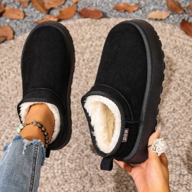 Women'S Winter Snow Boots - Slip-On Thick Platform Sole, Warm Fleece & Non-Slip Rubber Outsole, Elegant Low-Top Design for Cold Weather, Home & Outdoor - Multi-color Options (, Brown, Grey, Pink, Green, Purple, Orange, Red, Navy, Dark Brown