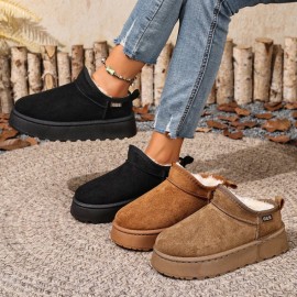 Women'S Winter Snow Boots - Slip-On Thick Platform Sole, Warm Fleece & Non-Slip Rubber Outsole, Elegant Low-Top Design for Cold Weather, Home & Outdoor - Multi-color Options (, Brown, Grey, Pink, Green, Purple, Orange, Red, Navy, Dark Brown
