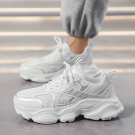 Men'S Fashion Black Platform Sneakers - Breathable Mesh and Durable EVA Sole with Cushioned Insole, Shock-Absorbing Running Shoes for All-Season Casual and Sports Wear, Men'S Low-Top Lace-Up Outdoor Dad Shoes in Black, Outdoor Walking, Active Lifestyle, Sporty Look, Stylish Footwear, Lightweight Construction, Comfortable Fit, Versatile Footwear, Fitness Enthusiasts, Active Men