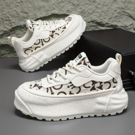 Men's Fashion Sneakers Spring New Thick Sole Casual Sports Shoes, Comfortable Soft Sole, Lace-Up Closure, Solid Color