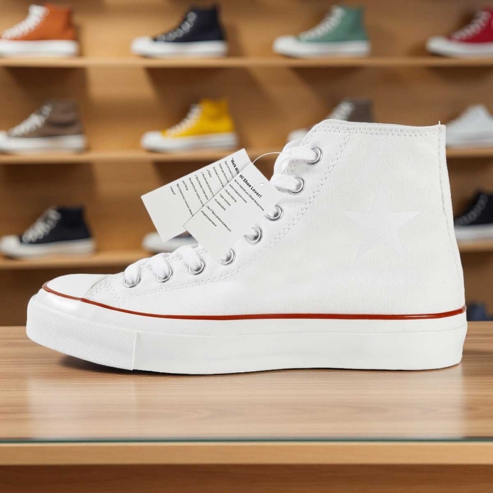 1pc Men's & Women's High-Top Sneakers - Black/White/Star Print (Five-Pointed Star Design) - Lace-Up Round Toe, Breathable Fabric Upper, Cushioned Rubber Sole - All-Season Casual, Gym, Everyday Sneakers - Minimalist Streetwear - Compatible with Men's & Women's (Unisex Fit) - Ideal for Running, Workouts, Formal Events - Versatile Casual Attire - Easy-Clean Design - Available in Black/White/Color Accent Options