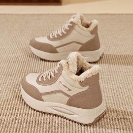 Women'S Lightweight High-Top Sneakers - & Brown Winter Shoes with Cushioned TPU Sole, Lace-Up Closure, Synthetic Cover Upper - All-Season Everyday & Formal Shoes for, Ladies - Easy-clean Minimalist Design, Ladies Sneakers, Casual Footwear