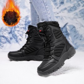 Women's Plush Winter Boots, Warm Lined Ankle Boots with Low Platform and Anti-Slip Sole for Snow Conditions, Black Casual Winter Shoes, Unisex Plus Size Snow Boots