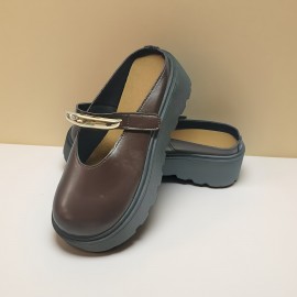 Women'S French-Inspired Slip-On Mary Jane Shoes with Metallic Buckle - Soft Synthetic Cover, Round Toe & Cushioned Insole, All-Season Casual Comfort for Casual Attire, Ladies Shoes