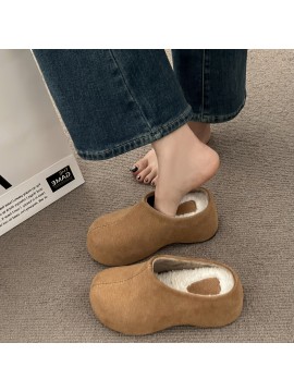 Women's Winter Warm Slip-On High-Heel Slippers with Thick  Sole - Solid Color All-Weather Outdoor/ Footwear, Hand Washable Fabric Upper & for Cold Weather - Stylish Cold-Resistant Heels
