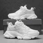 Men'S Fashion Black Platform Sneakers - Breathable Mesh and Durable EVA Sole with Cushioned Insole, Shock-Absorbing Running Shoes for All-Season Casual and Sports Wear, Men'S Low-Top Lace-Up Outdoor Dad Shoes in Black, Outdoor Walking, Active Lifestyle, Sporty Look, Stylish Footwear, Lightweight Construction, Comfortable Fit, Versatile Footwear, Fitness Enthusiasts, Active Men