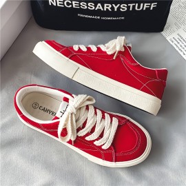 Men'S Summer Casual Sneakers - Breathable, Lightweight Canvas Shoes with Stylish Red & White Design, Lace-Up, Round Toe, Comfortable for School, Work, or Casual Attire, Casual Footwear|Stylish Casual Shoes|Faux Cover Sole
