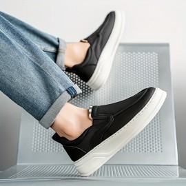 Men'S Low-Top Slip-On Canvas Sneakers - Casual Loafers with Round Toe, Faux Cover Upper & Fabric Inner, All-Season Streetwear Shoes for Men, Black & White Design, Everyday Slipons | Lowtop Style | Durable Constructio