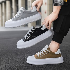 Men's Platform Sneakers - Thick Cushioned Sole Lace-Up Shoes Grey/Black/White/, Breathable Fabric Upper & PU Outsole for Everyday, Office, Formal - Non-Slip Casual Shoes for Men, Everyday Footwear, Modern Footwear, Comfortable Lining, Stylish Footwear, Durable Construction, Office Wear