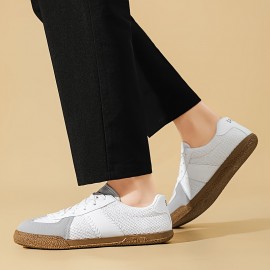 Men's Summer Casual Sneakers - Breathable Lightweight Low-Top Shoes with White & Brown Colorway, Fabric Upper & Rubber Sole for Sports, Vacation, Casual Attire, Sports Footwear | Street Style Shoes | Comfortable Insole