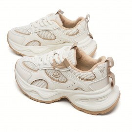 Women'S Breathable Mesh Running Sneakers with Thick Cushioned Platform Sole for Height Increase - Lightweight All-Season Casual Shoes, Grey & Pink Accents, Rubber Outsole, Fabric Lining, Sneakers