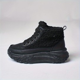 Women'S Winter Snow Boots - Comfortable PU & Fabric Upper, EVA Cushioned Insole, Durable PVC Sole - Stylish Black Sneakers for Outdoor Adventures, Snowboarding & Winter Sports, Snow Shoes, Secure Laceup Closure