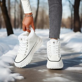 Women'S Winter Snow Boots - Comfortable PU & Fabric Upper, EVA Cushioned Insole, Durable PVC Sole - Stylish Black Sneakers for Outdoor Adventures, Snowboarding & Winter Sports, Snow Shoes, Secure Laceup Closure