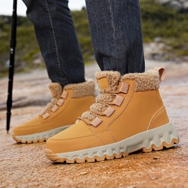 Women's Winter Boots with -Like Collar & Traction TPR Sole - Thick Warm PU Snow, Beige/ Brown Round Toe for Ice, Snow & Slush - Cold Weather Footwear (No s)