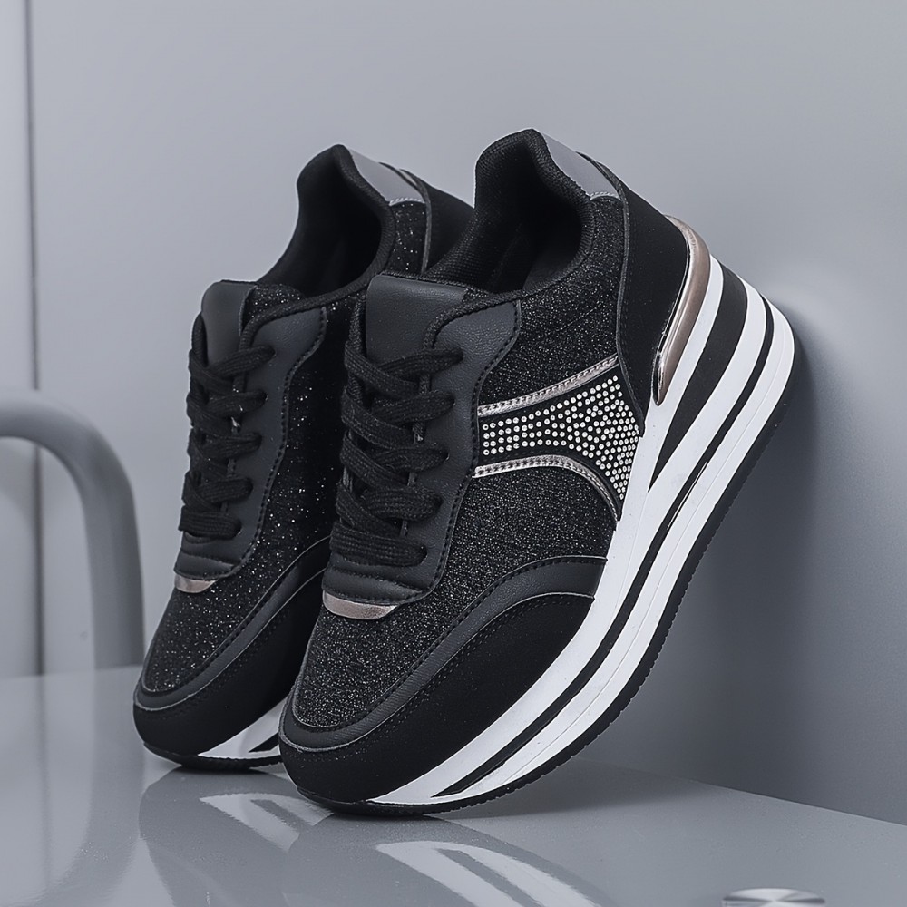 [slope heel thick-soled shoes] Women's casual sneakers | outdoor slope heel, thick-soled, off-road running shoes, female student shoes, all seasons, black, Silvery gray, khaki