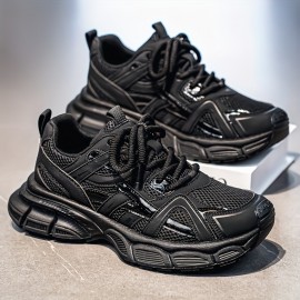 Women'S Lightweight Breathable Mesh Sneakers - All-Season Comfort with EVA Cushioned Sole, Black & White Design, Lace-Up Low Tops for Casual & Light Sports, Ladies Sneakers, Comfortable Footwear, Modern Sneakers, Durable Footwear